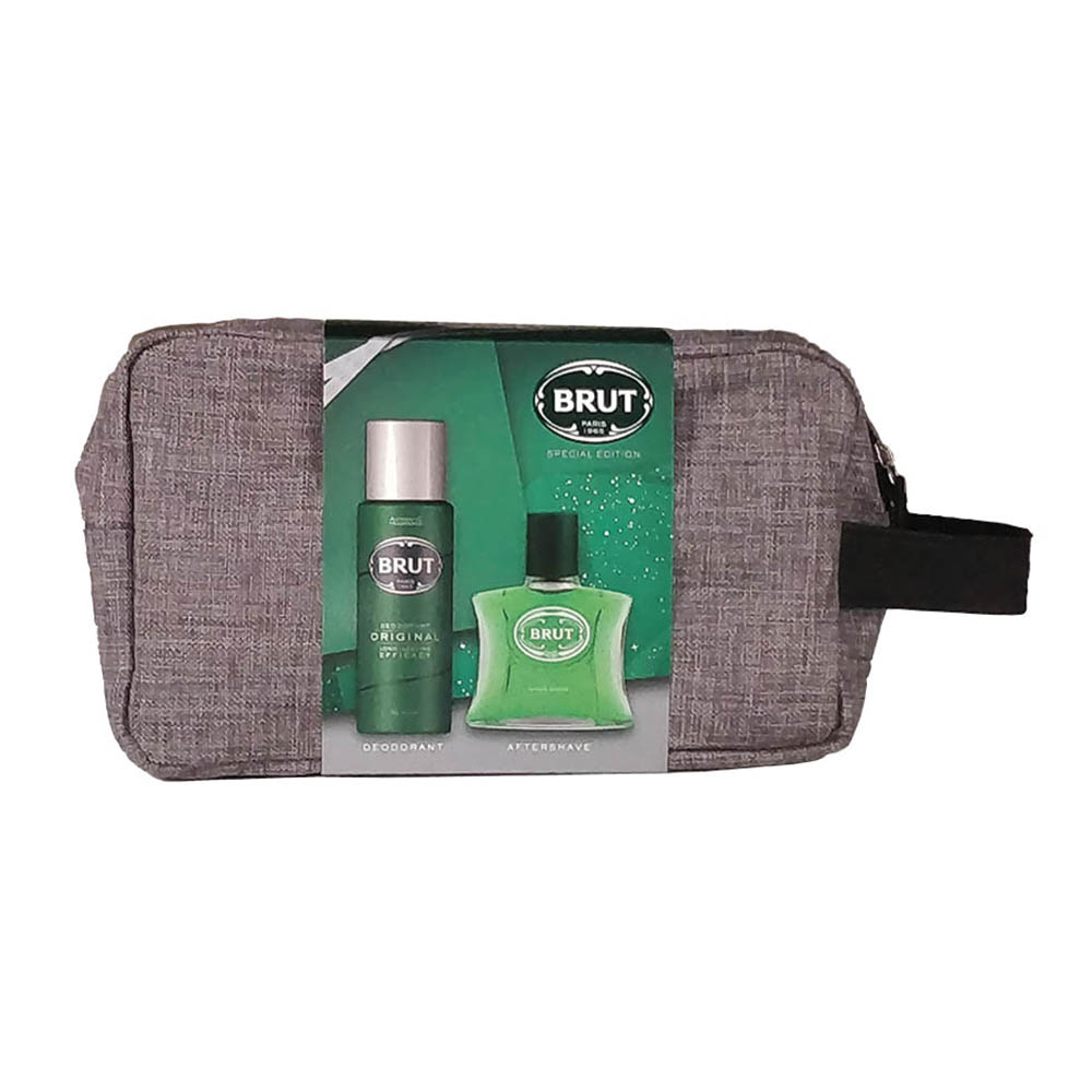 Brut Deo Spray 200ml & Aftershave 100ml Washbag Gift Pack - What's Instore