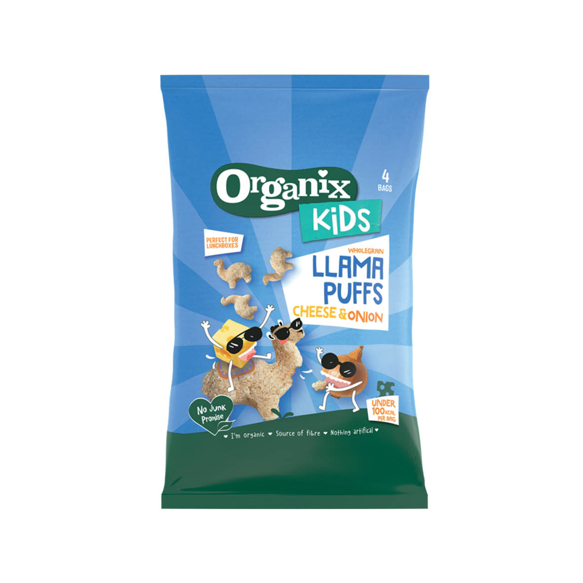 Organix KIDS Wholegrain Llama Puffs - Cheese & Onion (4x12g)