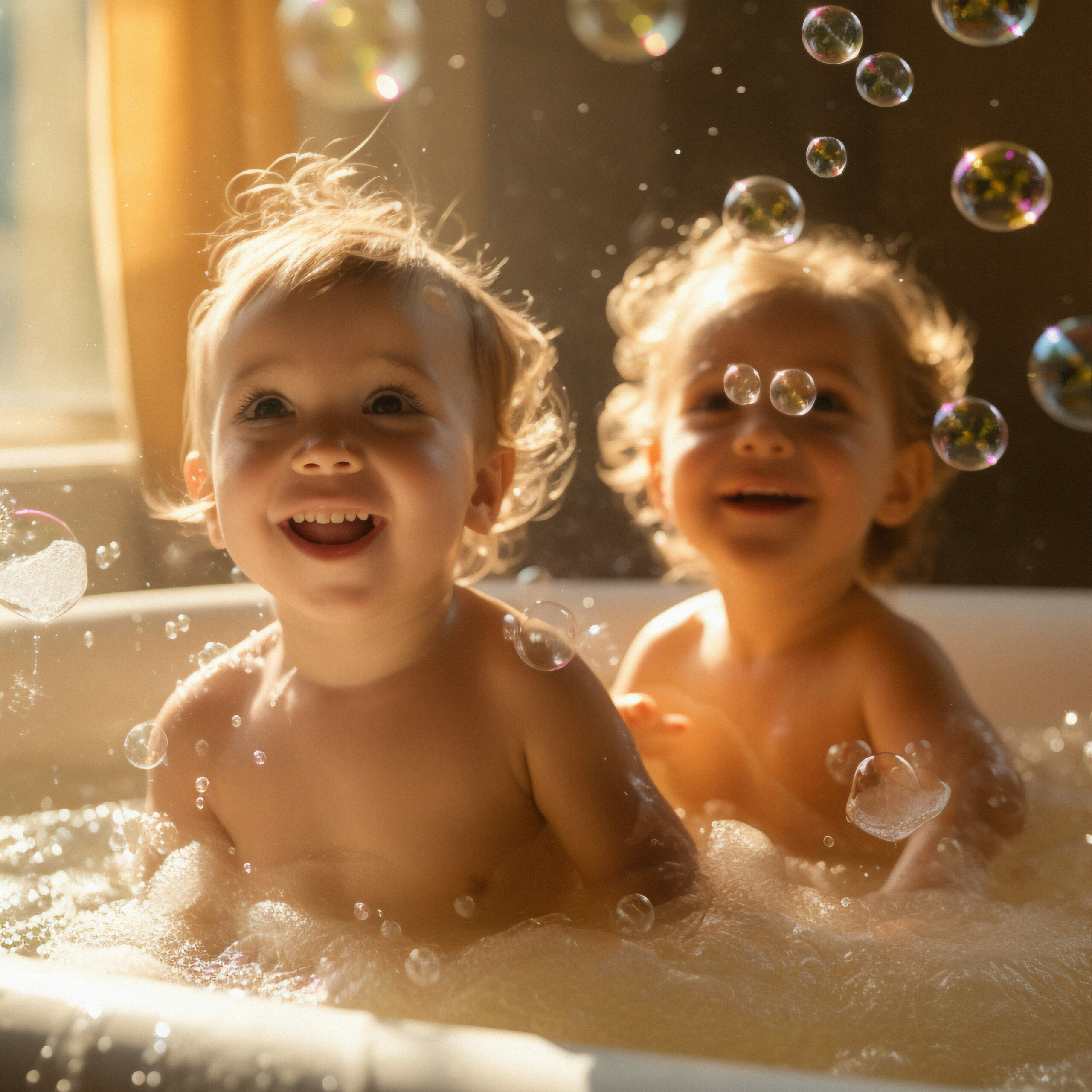 Kids in a bubble bath